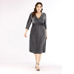 V-Neck High Waist Mid-Sleeve Curvy Dresses Wholesale Plus Size Clothing