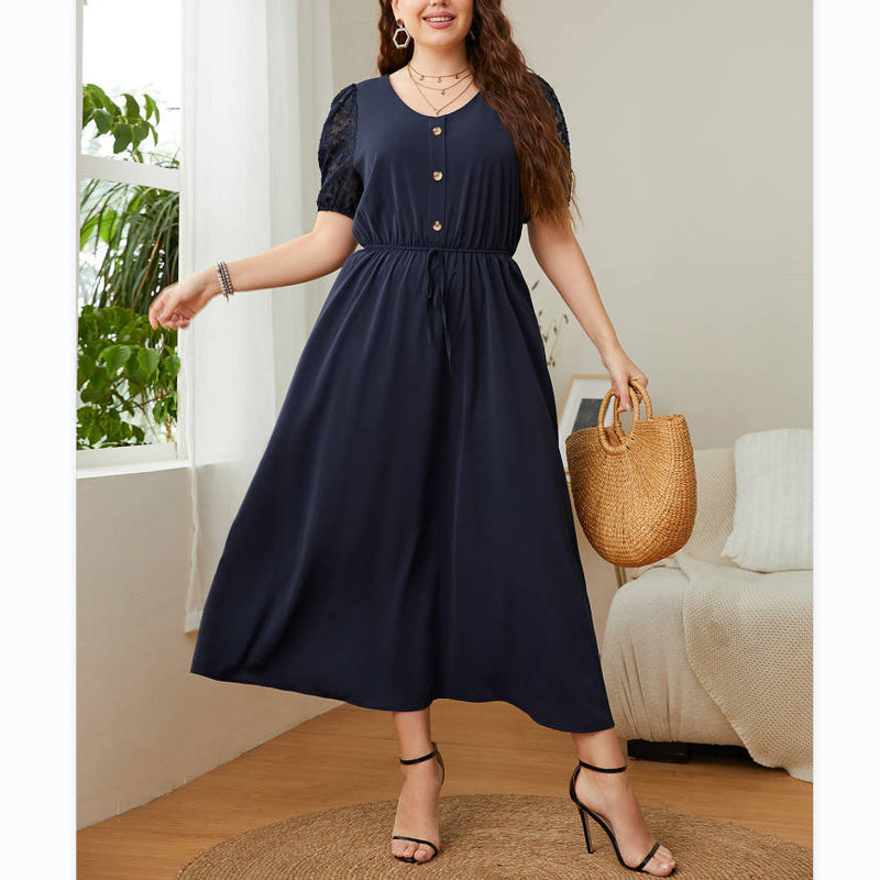 Casual Lace Sleeve Women Curvy Dresses Wholesale Plus Size Clothing