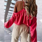 All-Match Solid Color Strapless Halter Neck Long-Sleeved Top Wholesale Women Top