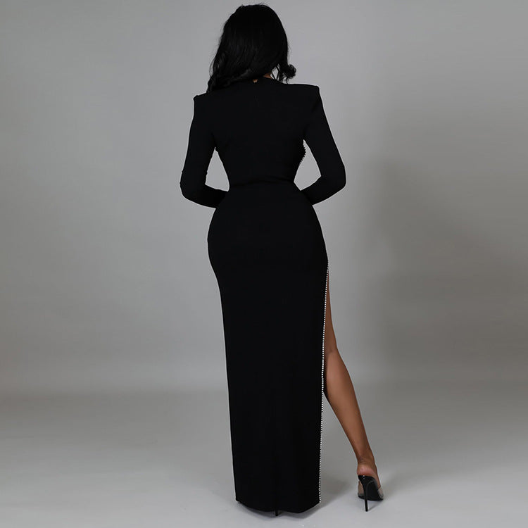 Sexy Mesh Bodysuit & Slit Long-Sleeve Dress Wholesale Women'S 2 Piece Sets