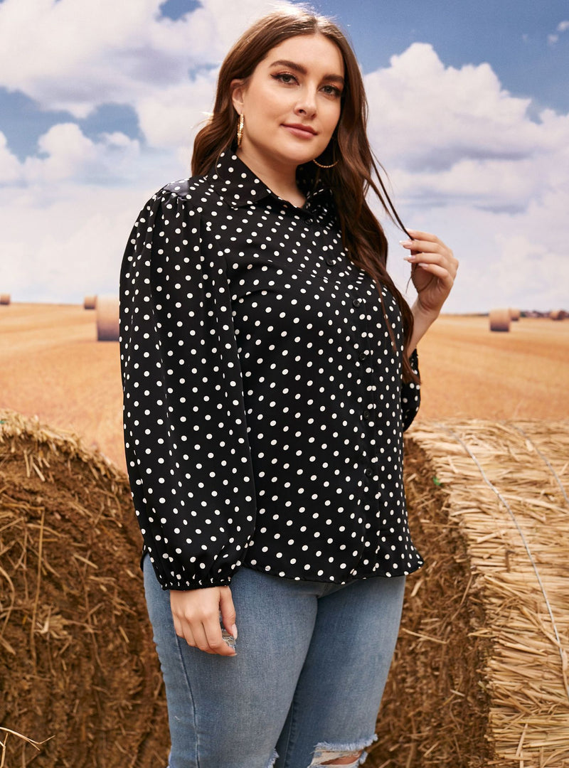 Casual Polka Dots Lapel Shirt Long Sleeve Single-Breasted Wholesale Plus Size Clothing