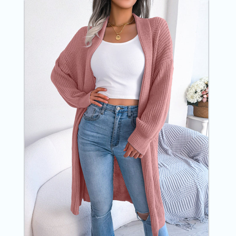 Solid Cardigan Lapel Long Sleeve  Knitted Sweater Jacket Wholesale Clothing Vendors