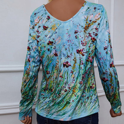 Floral V Neck Wholesale Women Shirts