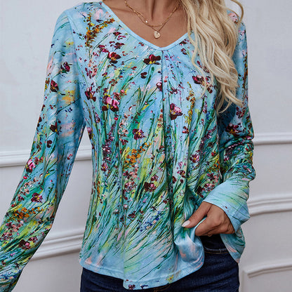 Floral V Neck Wholesale Women Shirts