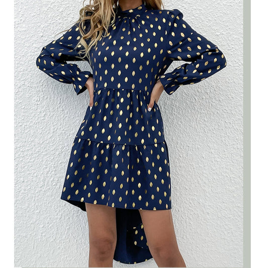 Polka Dot Bronzing Half High Neck Dress SD160345