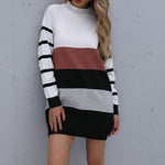 Color Matching Long Knit Bottoming Sweater Dress Women Clothing Wholesale