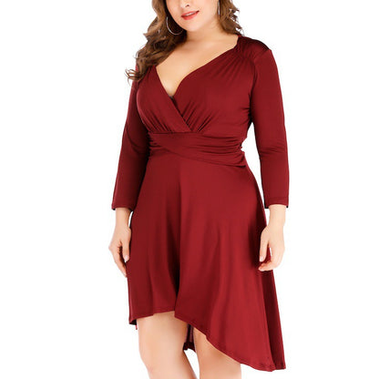 V-Neck Long Sleeve Waist Ruched Curvy Dresses Wholesale Plus Size Clothing