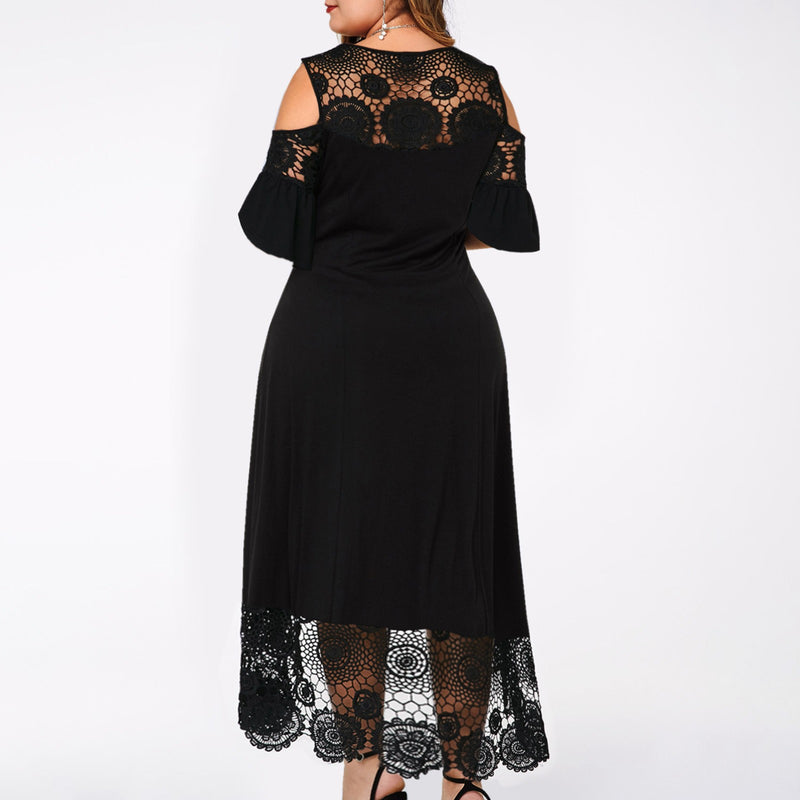Off Shoulder Women Curvy Lace Maxi Dresses Plus Size Wholesale Clothing