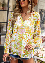 Floral Print Lantern Sleeve Shirt Blouse Wholesale Womens Tops