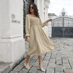 Puff Sleeve Solid Color Square Neck Wholesale Swing Dresses for Women