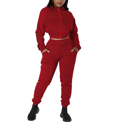 Solid Color Hooded Jacket & Trousers Tracksuits Wholesale Women'S 2 Piece Sets