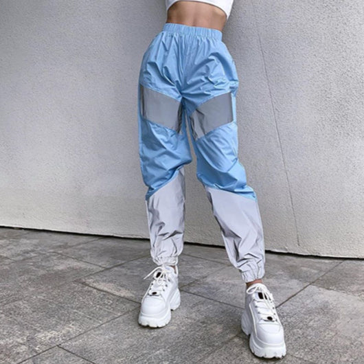 Athleisure Fashion Mid-Rise Paneled Reflective Slacks Womens Cargo Trousers Wholesale Pants