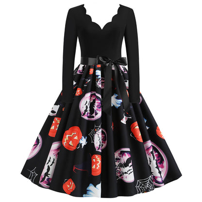 Halloween Print Sweet Big Swing Dress