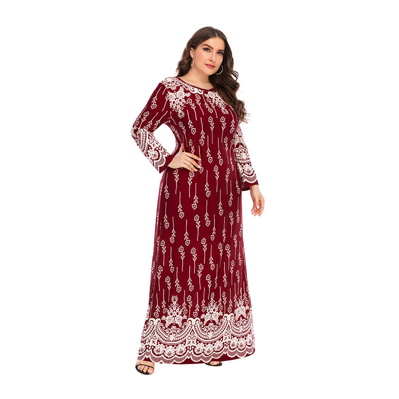 Printed Casual Long Sleeve Curvy Dresses Wholesale Plus Size Clothing