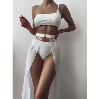 One-Shoulder Backless Solid Color Bikini Three-Piece Swimsuit Wholesale Women'S Clothing