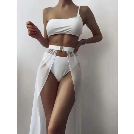 One-Shoulder Backless Solid Color Bikini Three-Piece Swimsuit Wholesale Women'S Clothing