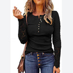 Round Neck Stitching Lace Sleeve Long-Sleeve T-Shirt Wholesale Womens Tops