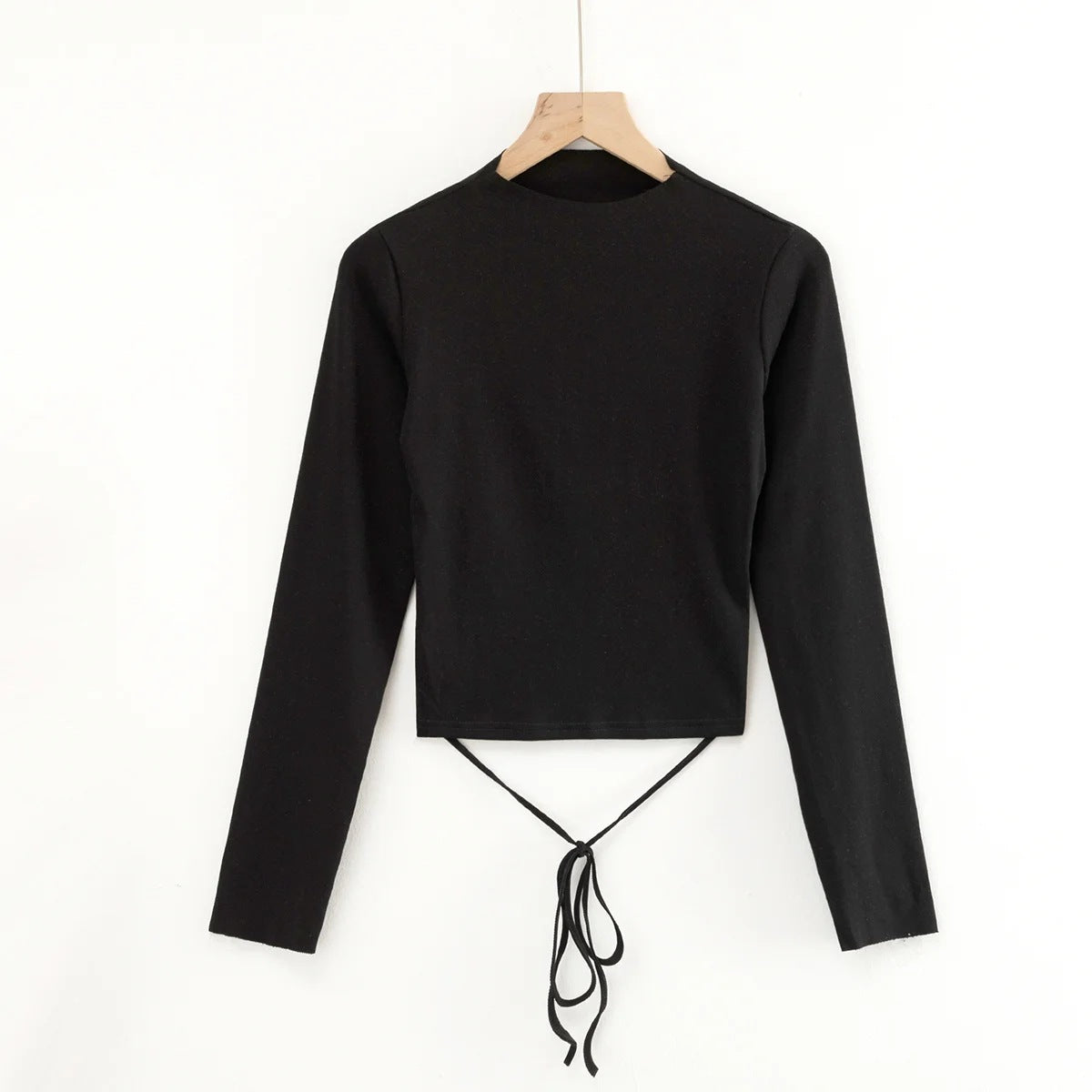 Sexy Big Leak Back Lace-Up Long-Sleeve Navel T-Shirt Wholesale Crop Tops