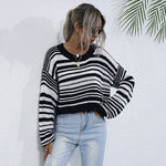 Round Neck Long Sleeve Bottomed Short Striped Sweater Women Base Knitted Blouse Sweater