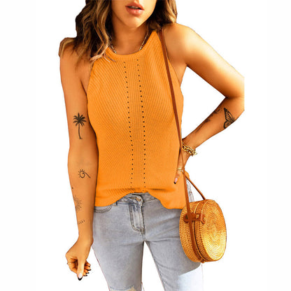 Solid Color Sleeveless Hollow Casual Knit Loose Womens Vests Wholesale Tank Tops