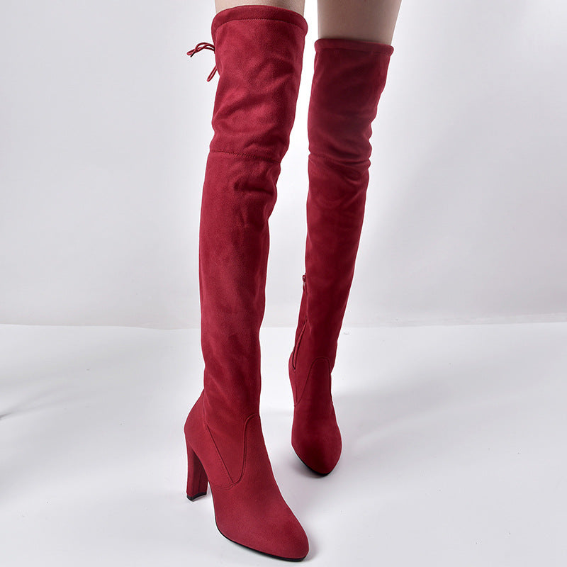 Pointed Toe Thick Heel Solid Color Elastic Over The Knee Boots Wholesale Women Shoes