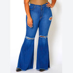 Ripped Knee Bell Bottoms Plus Size Jeans Wholesale