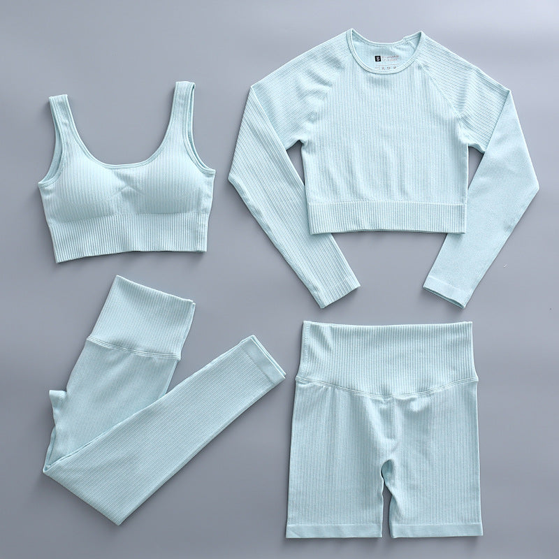 Solid Color Stretch Sports Suit Four-piece Set