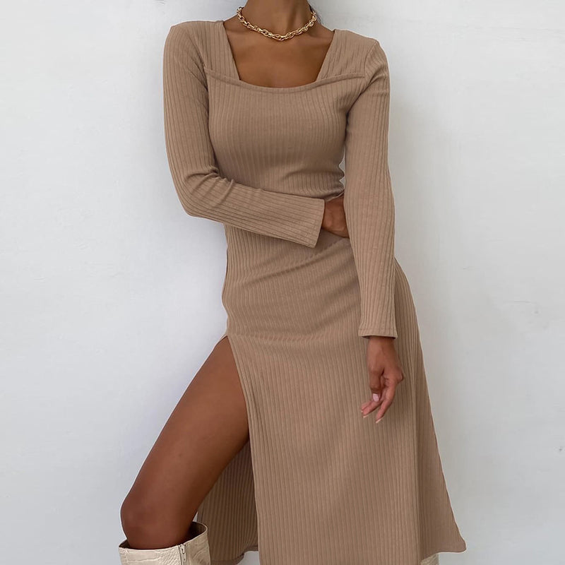 Square Collar Thigh Split Dresses Wholesale Womens Clothing