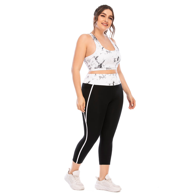 Curvy Fitness Yoga Suits Sport Bra & Leggings Marbling Print Womens Workout Clothes Plus Size Two Piece Sets Wholesale