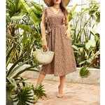 Ruffle Hem Floral Print V Neck Tie Waist Wholesale Plus Size Dresses for Summer