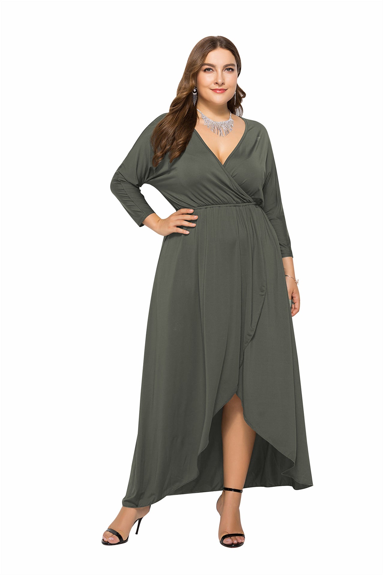 V Neck Solid Color Wholesale Plus Size Dresses Evening Dresses Xmas dresses