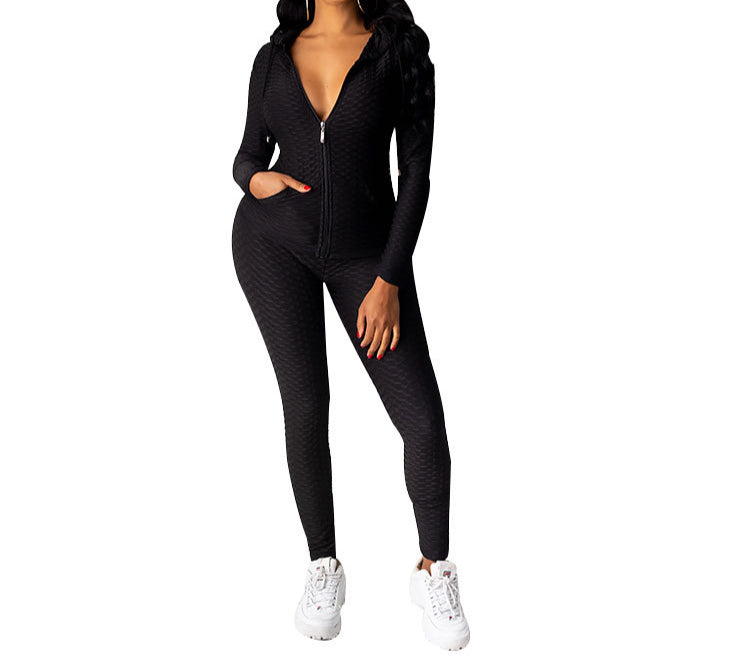 Hooded Zipper Sweatshirt Two-Piece Yoga Pants Sports Suit Wholesale