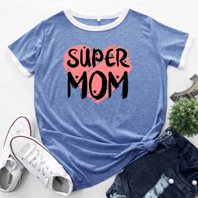 Women Fashion SUPER MOM Letter Print Wholesale T-shirts Summer