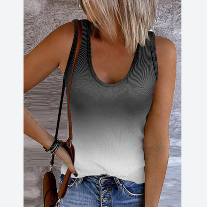 U Neck Gradient Print Sleeveless Shirts Fashion Women Tops Casual Wholesale Tank Tops