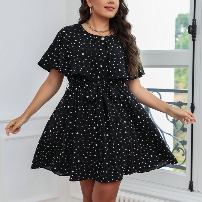 Polka Dot Print Short Sleeve Round Neck Wholesale Plus Size Dresses