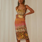 Fashion Print Summer Lace-Up Sling Slim Fit Midi Dress Sexy Wholesale Dresses