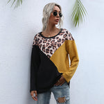 Casual Leopard Tops Loose Crew Neck Wholesale Womens Long Sleeve T Shirts