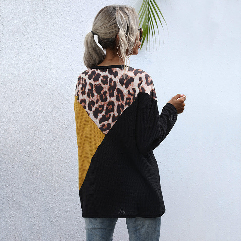 Casual Leopard Tops Loose Crew Neck Wholesale Womens Long Sleeve T Shirts