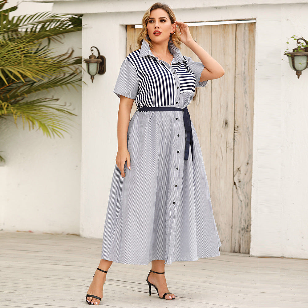 Wholesale Women Plus Size Striped Shirt Dress