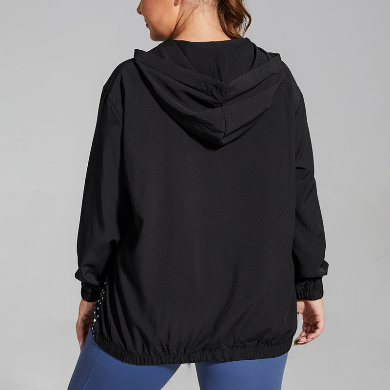 Running Loose Hooded Zipper Fitness Jacket Curvy Tops Wholesale Plus Size Clothing