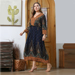 Wholesale Plus Size Women'S Clothing Printed Peacock Pullover Loose V Neck Bohemian Maxi Dress