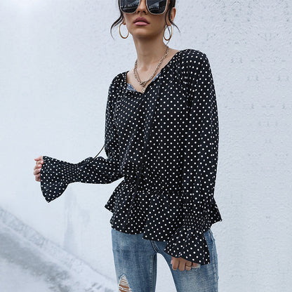 Retro Polka Dot Print Long Sleeve Blouse Wholesale Womens Tops