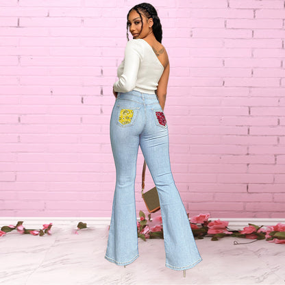 Pocket Printing Retro Wholesale Jeans