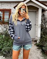 Loose Casual Hoodie Plaid Patchwork Sweatshirt Wholesale Womens Tops