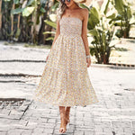 Off-The-Shoulder Slim Slit Bohemian Tube Top Floral Dress Wholesale Dresses