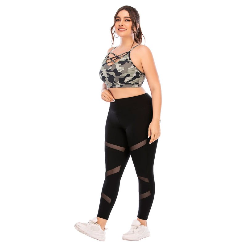 Sport Bra & Leggings Womens Curvy Fitness Yoga Suits Camo Print Workout Clothes Plus Size Two Piece Sets Wholesale