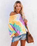 Tie Dye Print Pullover Round Neck Casual T-Shirt Wholesale Womens Tops