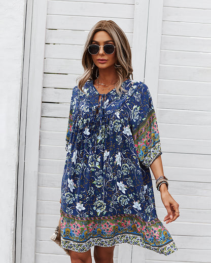 Loose Floral Printed Wholesale Dresses Short Sleeve Casual Dress