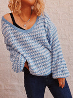 Sexy V-Neck Loose Wavy Knitted Pullover Sweater Wholesale Womens Tops