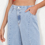 Casual Solid Color High Waist Split Denim Pants Wholesale Jeans